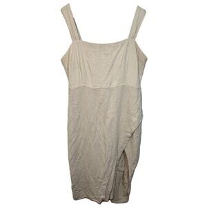 Abercrombie & Fitch Cream Tan Linen Smocked Slit Mini Dress Womens Size L Tall